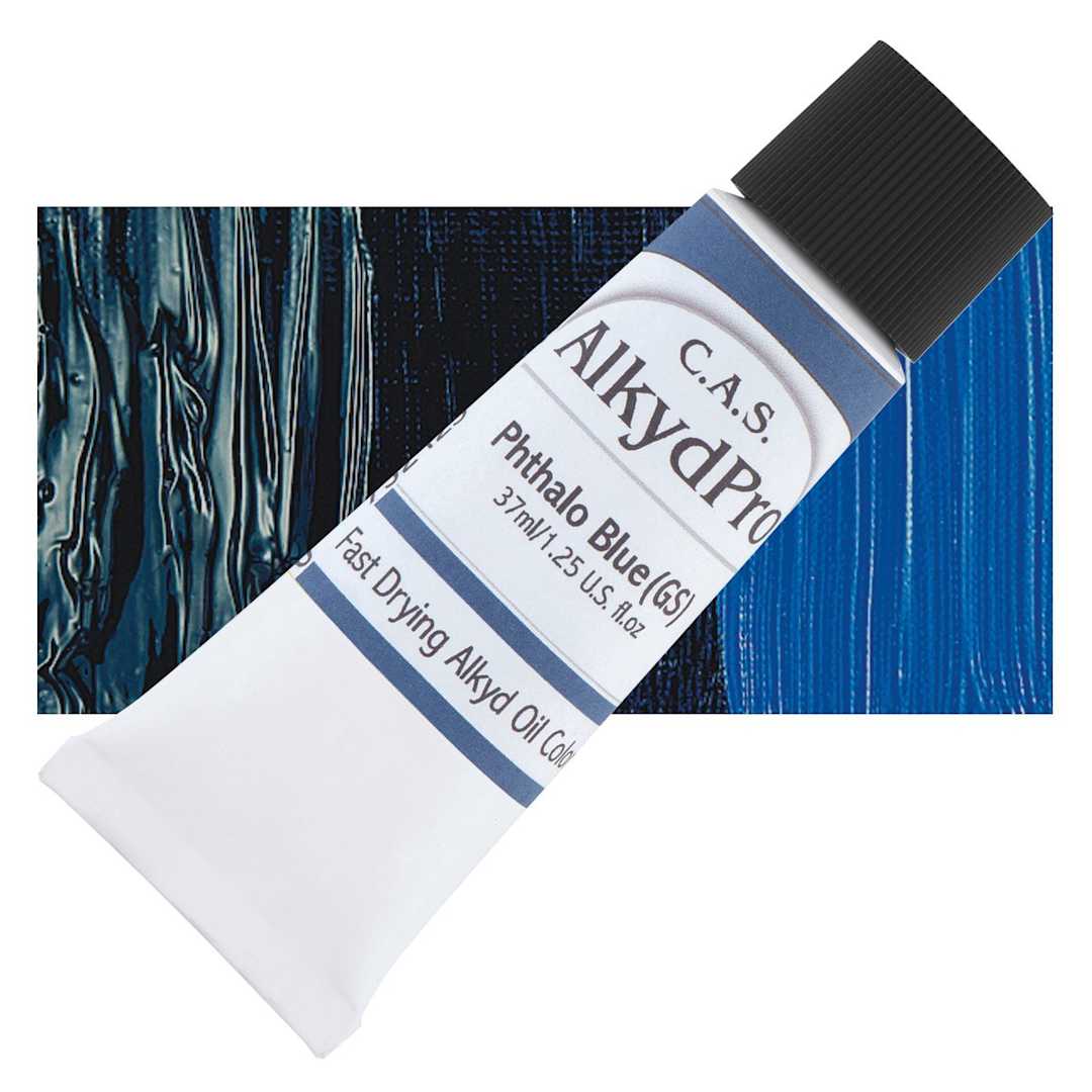 Open in modal - CAS AlkydPro Fast-Drying Alkyd Oil Color - Phthalo Blue Green Shade, 37 ml tube and swatch