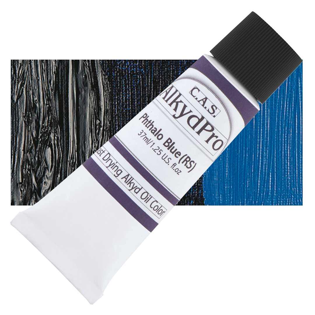 Open in modal - CAS AlkydPro Fast-Drying Alkyd Oil Color - Phthalo Blue Red Shade, 37 ml tube and swatch
