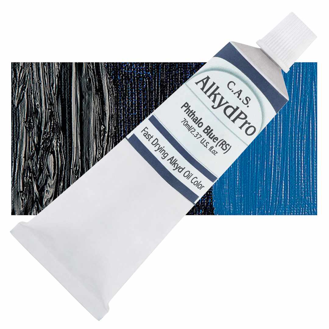 Open in modal - CAS AlkydPro Fast-Drying Alkyd Oil Color - Phthalo Blue Red Shade, 70 ml tube and swatch