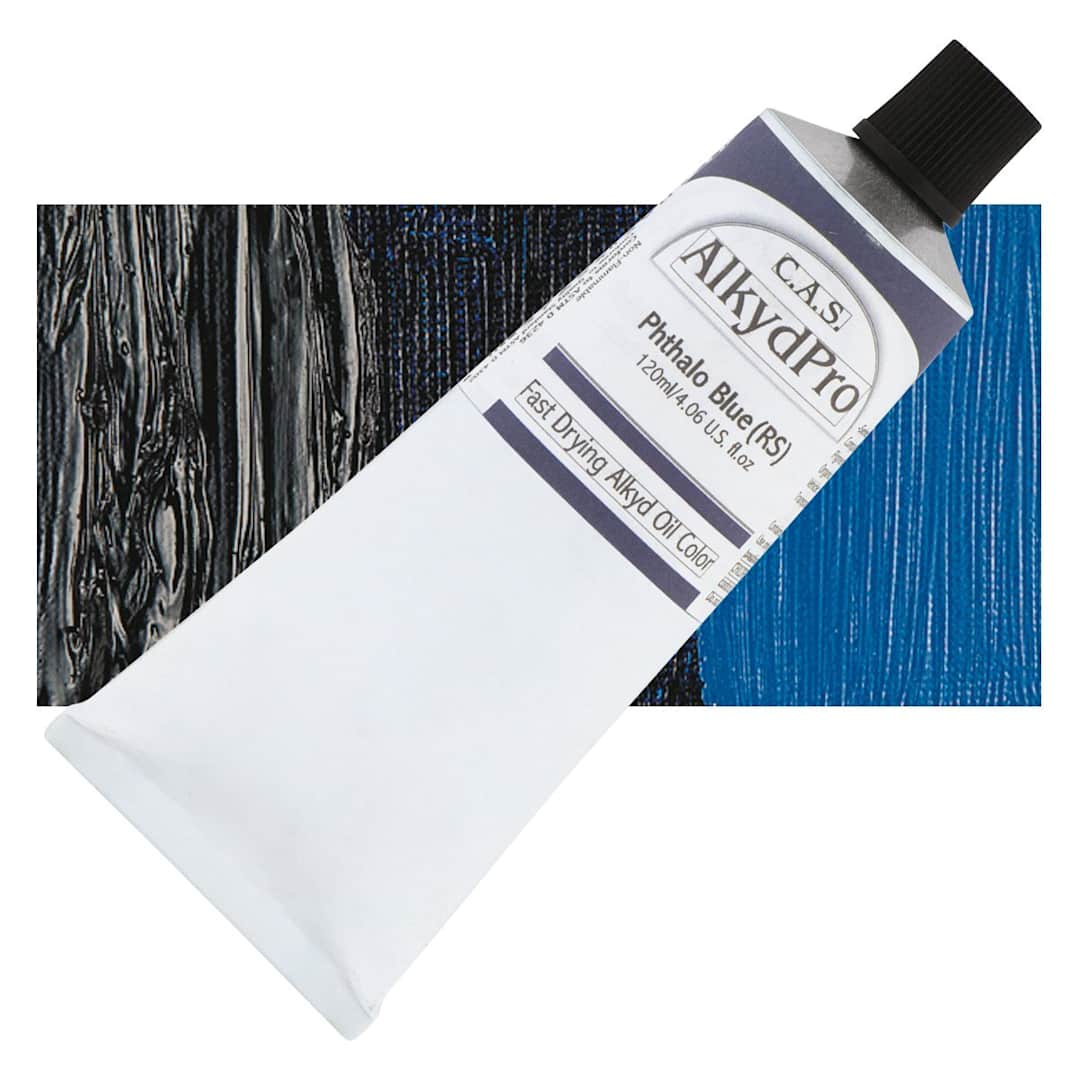 Open in modal - CAS AlkydPro Fast-Drying Alkyd Oil Color - Phthalo Blue Red Shade, 120 ml tube and swatch