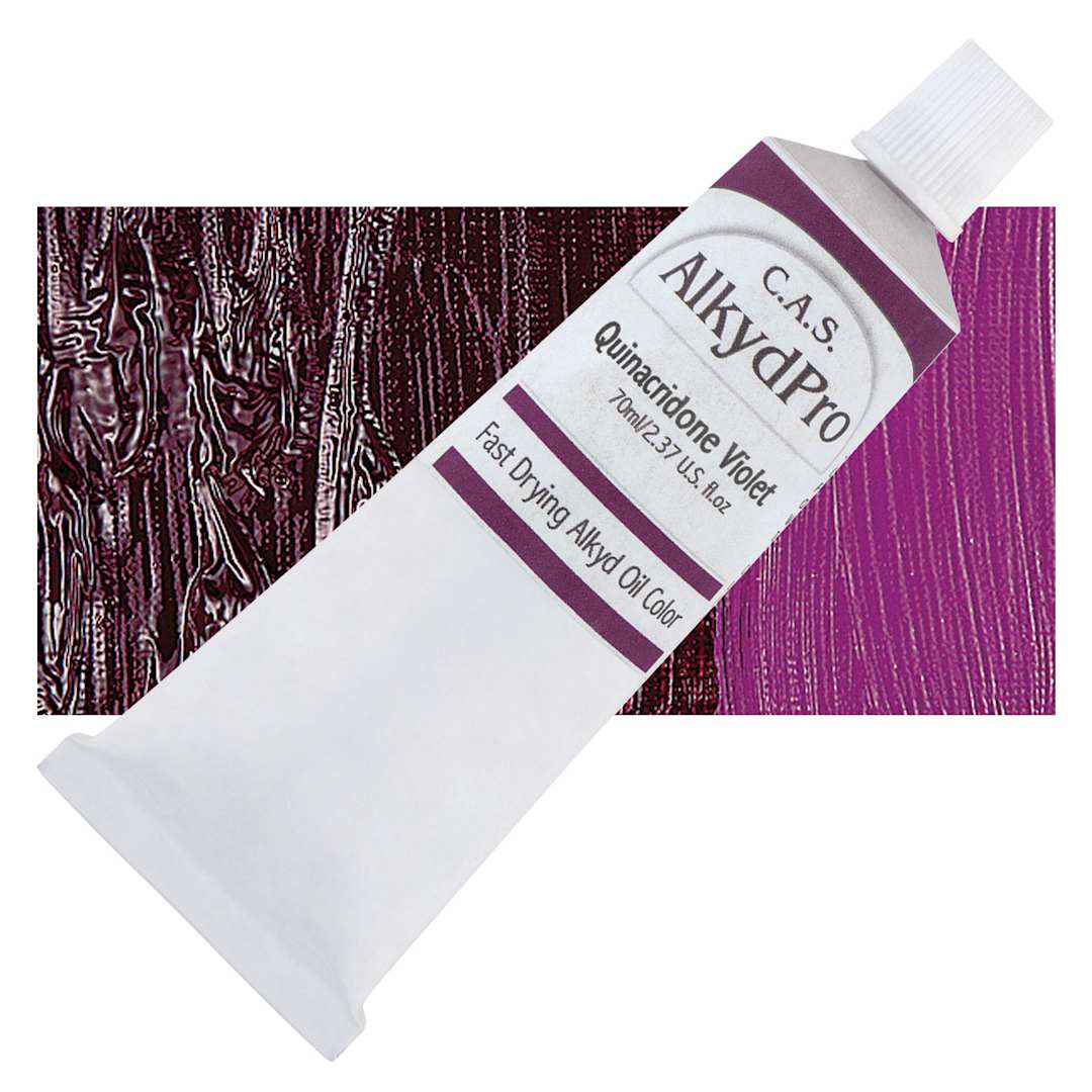 Open in modal - CAS AlkydPro Fast-Drying Alkyd Oil Color - Quinacridone Violet, 70 ml tube and swatch