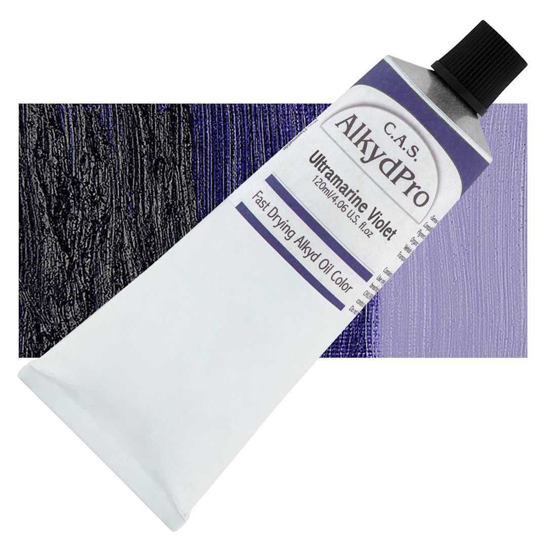 Open in modal - CAS AlkydPro Fast-Drying Alkyd Oil Color - Ultramarine Violet, 120 ml tube and swatch