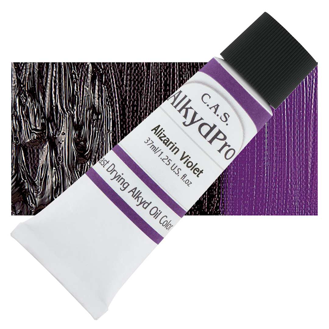 Open in modal - CAS AlkydPro Fast-Drying Alkyd Oil Color - Ailzarin Violet, 37 ml tube and swatch