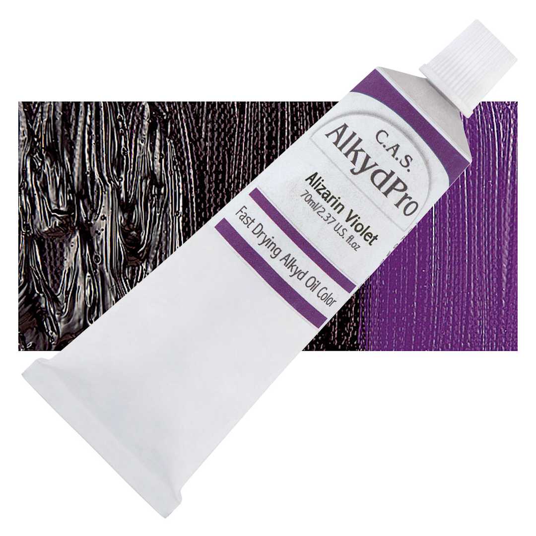 Open in modal - CAS AlkydPro Fast-Drying Alkyd Oil Color - Alizarin Violet, 70 ml tube and swatch