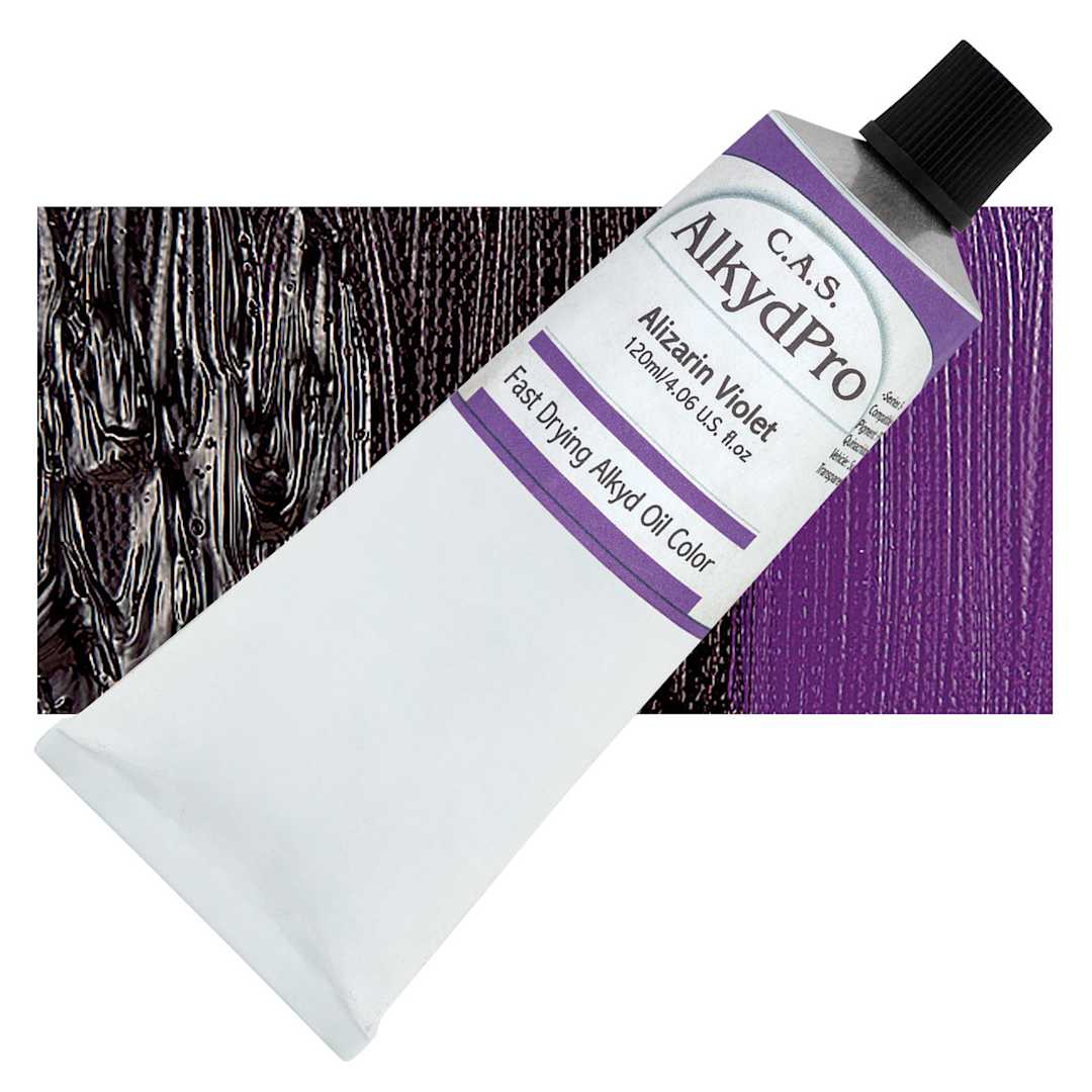 Open in modal - CAS AlkydPro Fast-Drying Alkyd Oil Color - Alizarin Violet, 120 ml tube and swatch