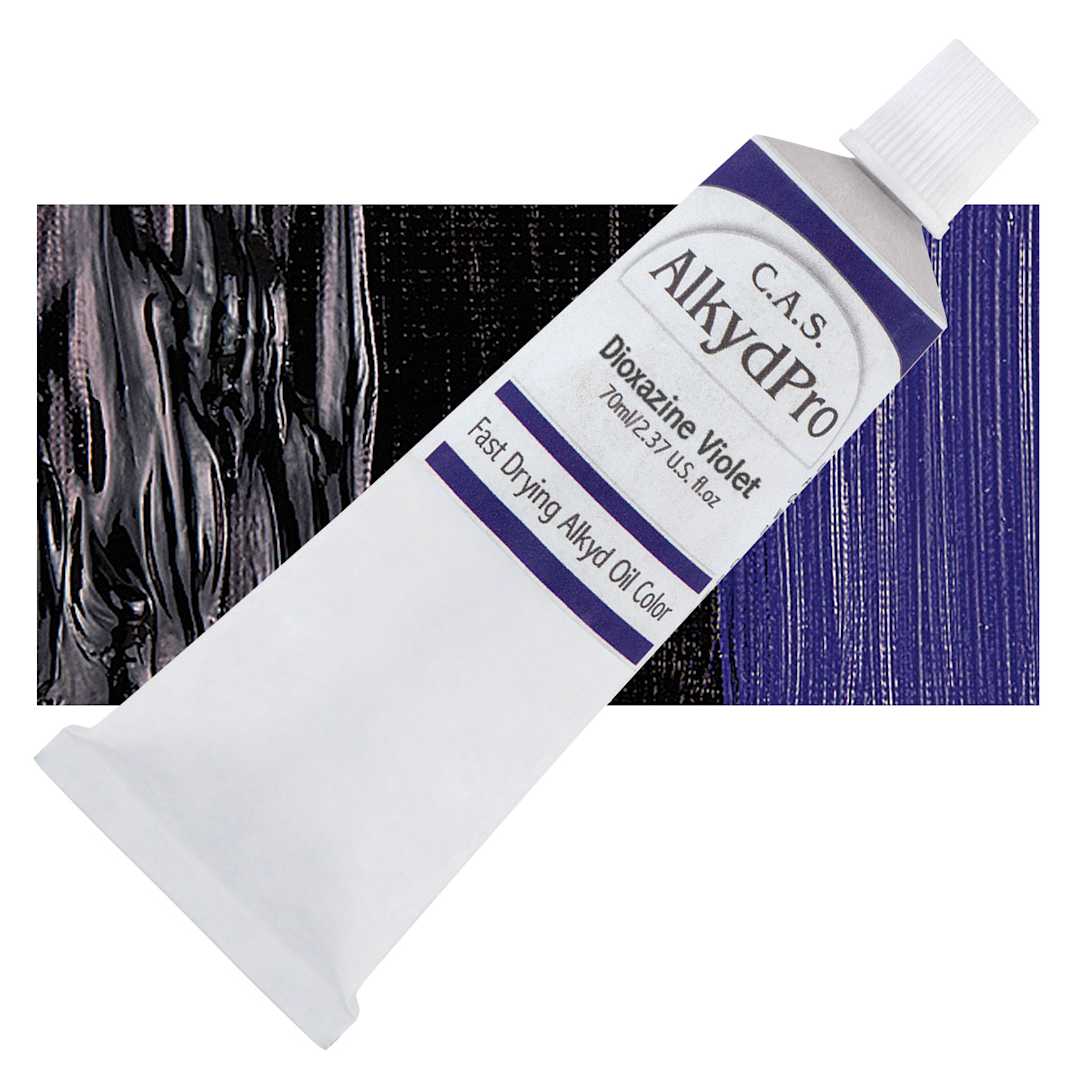Open in modal - CAS AlkydPro Fast-Drying Alkyd Oil Color - Dioxazine Violet, 70 ml tube and swatch
