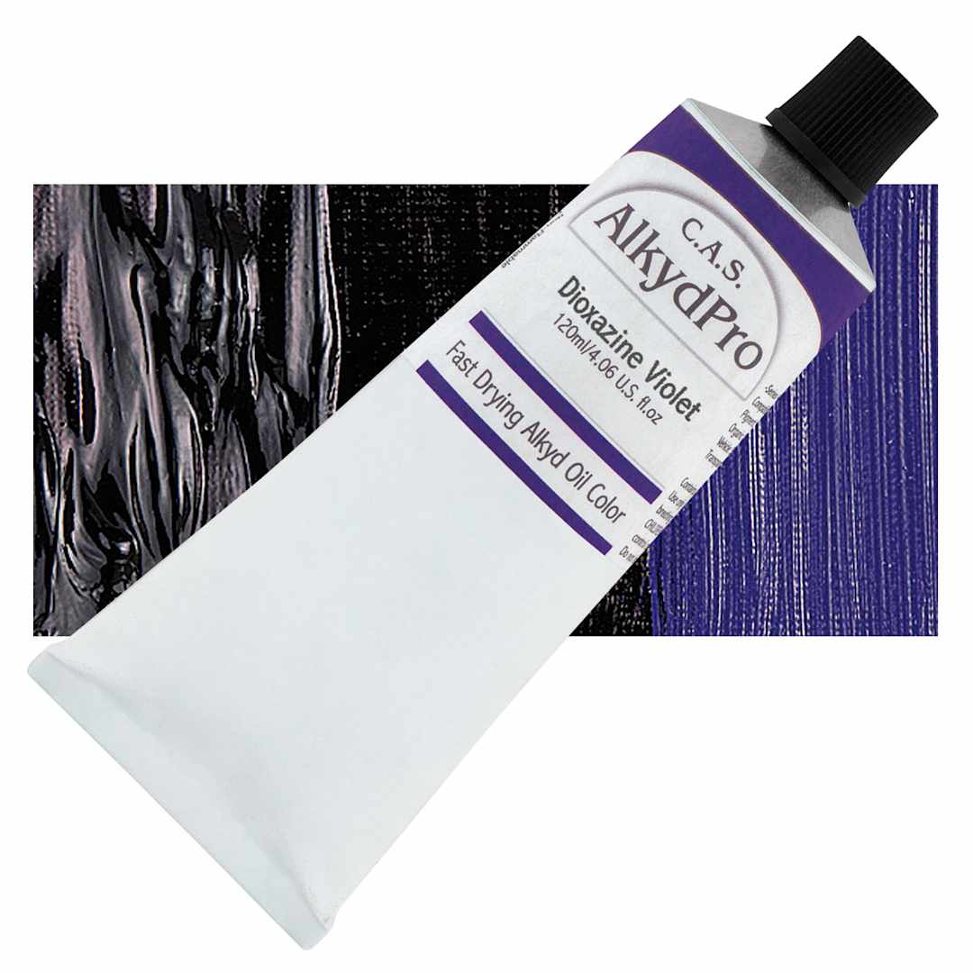 Open in modal - CAS AlkydPro Fast-Drying Alkyd Oil Color - Dioxazine Violet, 120 ml tube and swatch