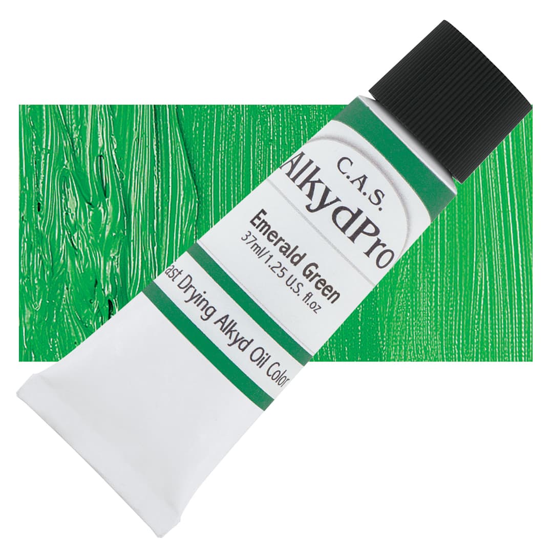 Open in modal - CAS AlkydPro Fast-Drying Alkyd Oil Color - Emerald Green, 37 ml tube and swatch