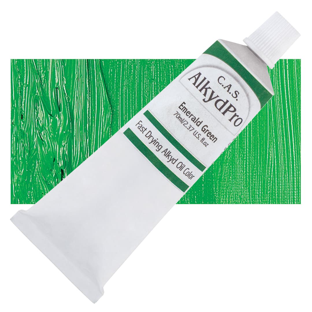 Open in modal - CAS AlkydPro Fast-Drying Alkyd Oil Color - Emerald Green, 70 ml tube and swatch