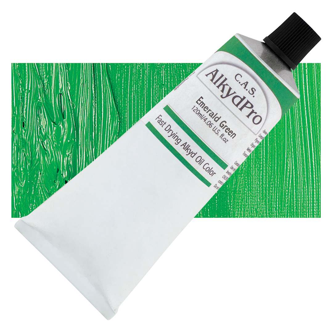 Open in modal - CAS AlkydPro Fast-Drying Alkyd Oil Color - Emerald Green, 120 ml tube and swatch