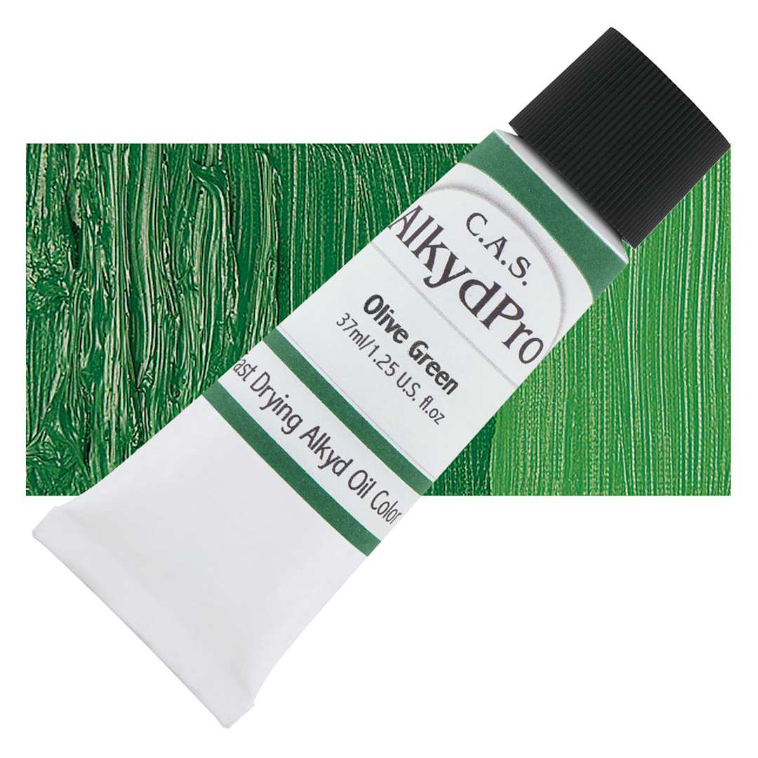 Open in modal - CAS AlkydPro Fast-Drying Alkyd Oil Color - Olive Green, 37 ml tube and swatch