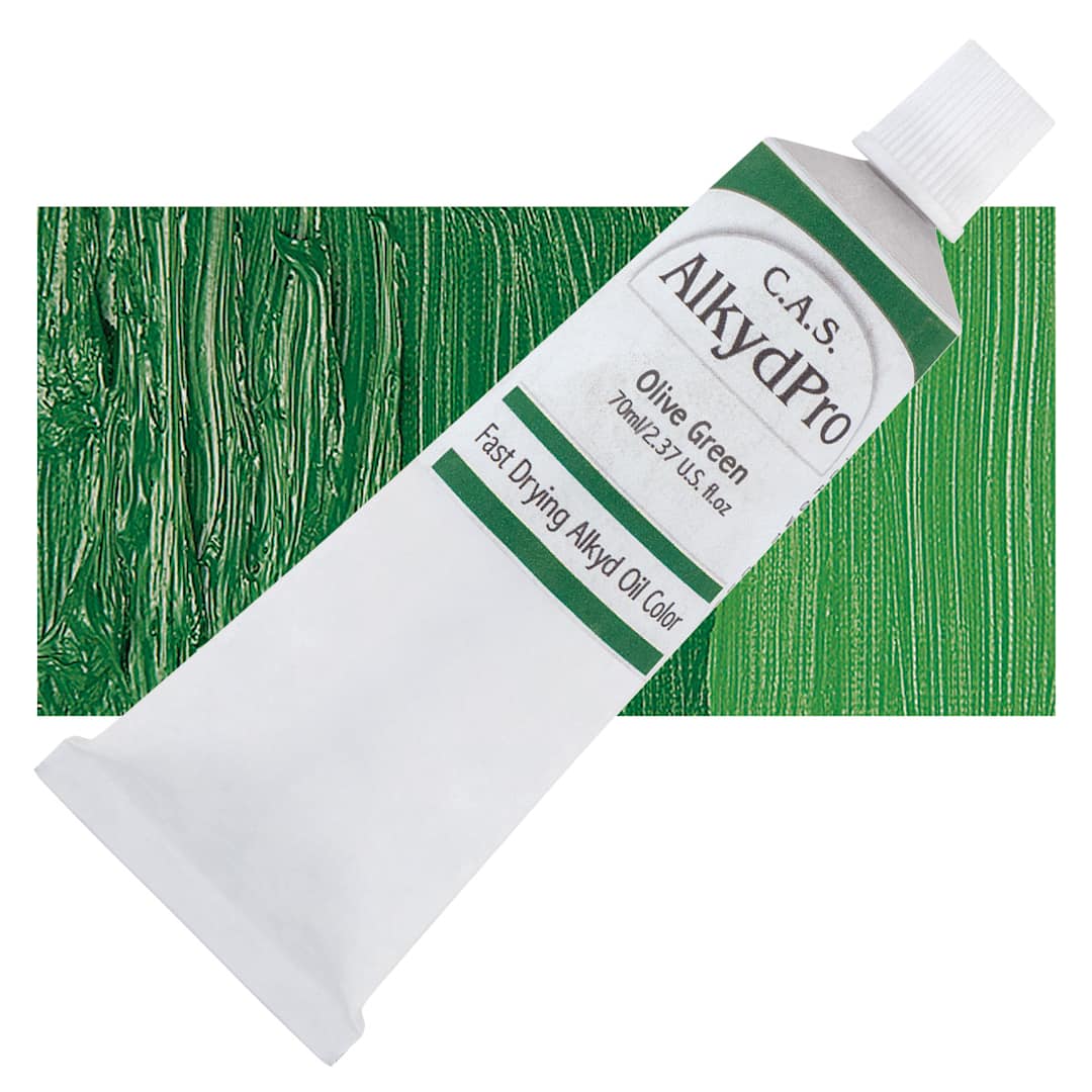 Open in modal - CAS AlkydPro Fast-Drying Alkyd Oil Color - Olive Green, 70 ml tube and swatch