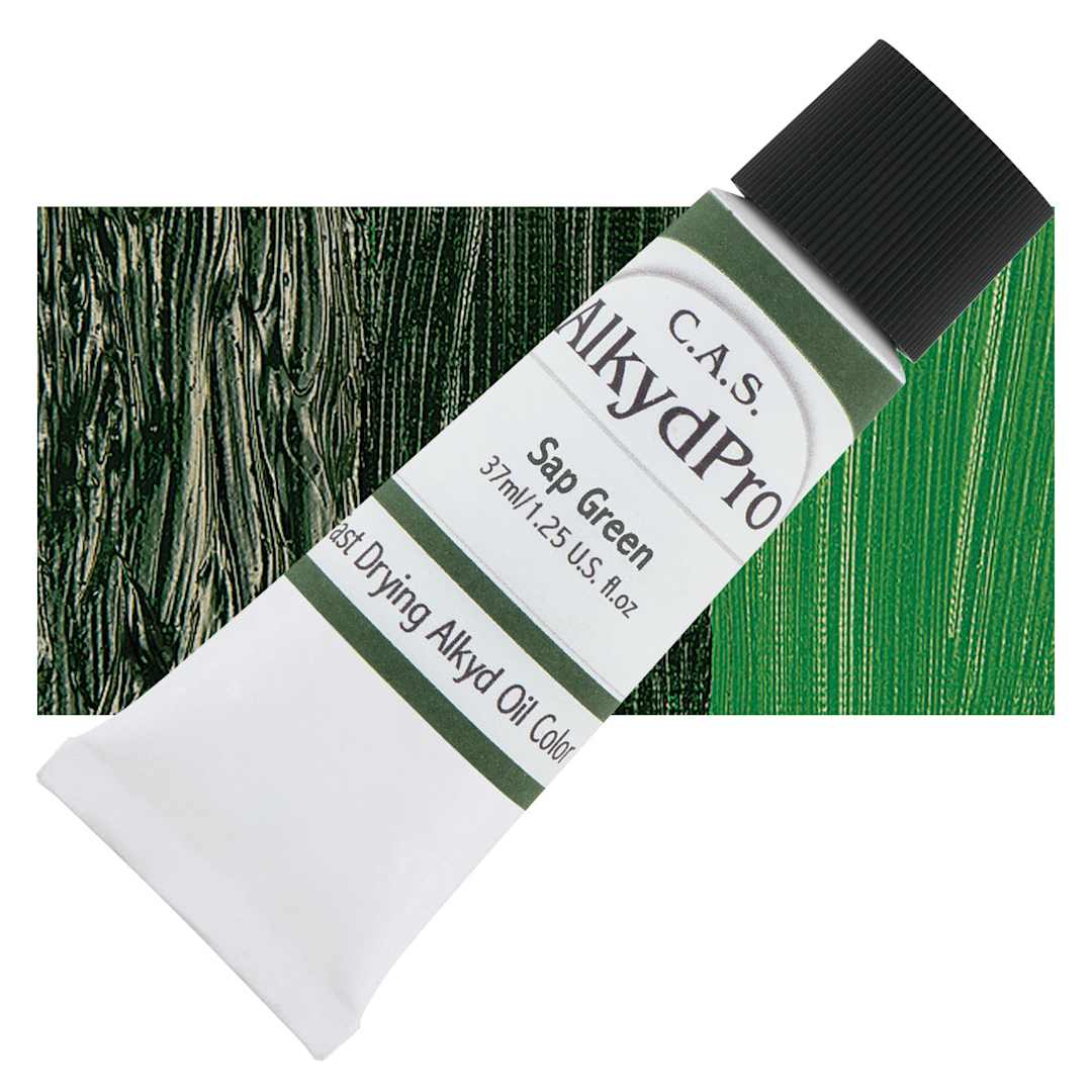 Open in modal - CAS AlkydPro Fast-Drying Alkyd Oil Color - Sap Green, 37 ml tube and swatch