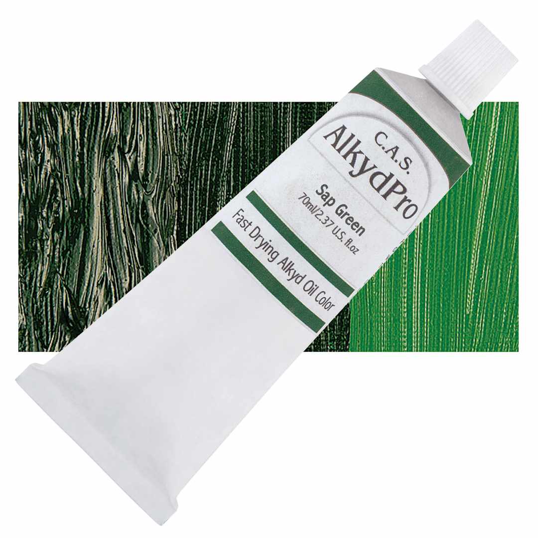 Open in modal - CAS AlkydPro Fast-Drying Alkyd Oil Color - Sap Green, 70 ml tube and swatch