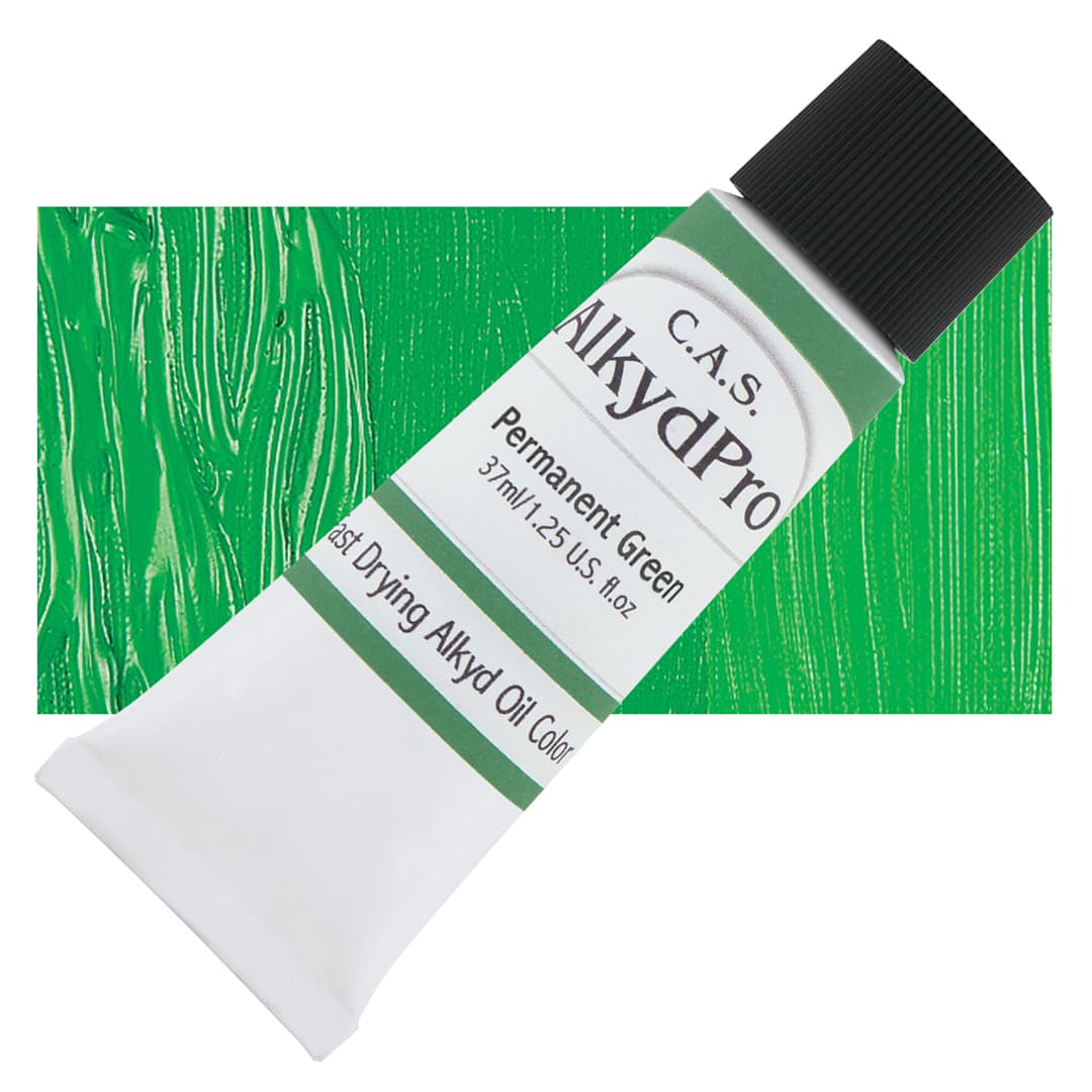 Open in modal - CAS AlkydPro Fast-Drying Alkyd Oil Color - Permanent Green, 37 ml tube and swatch