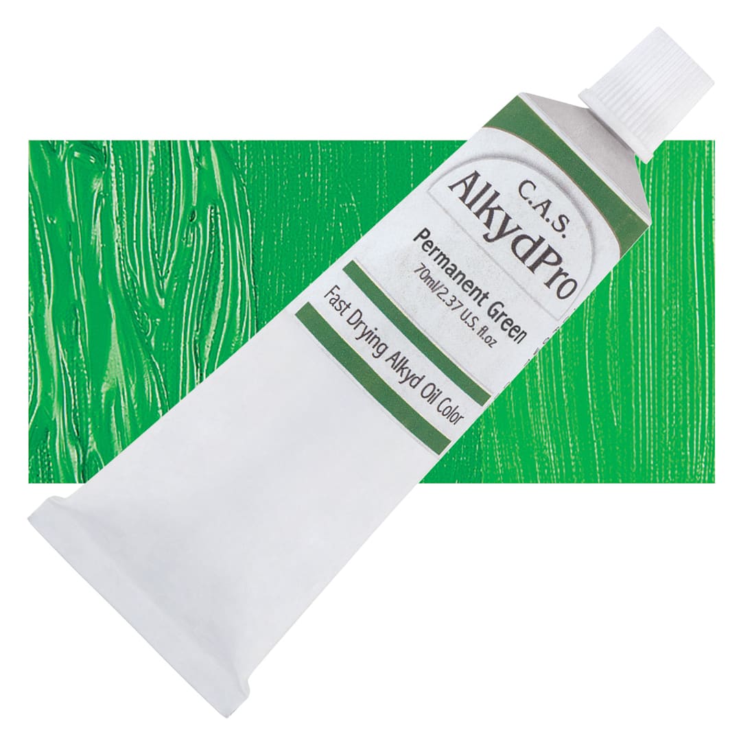 Open in modal - CAS AlkydPro Fast-Drying Alkyd Oil Color - Permanent Green, 70 ml tube and swatch