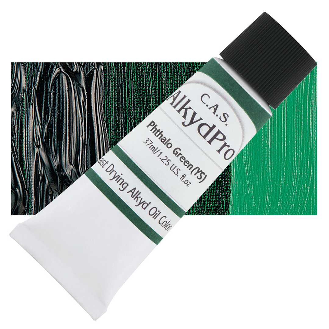 Open in modal - CAS AlkydPro Fast-Drying Alkyd Oil Color - Phthalo Green Yellow Shade, 37 ml tube and swatch