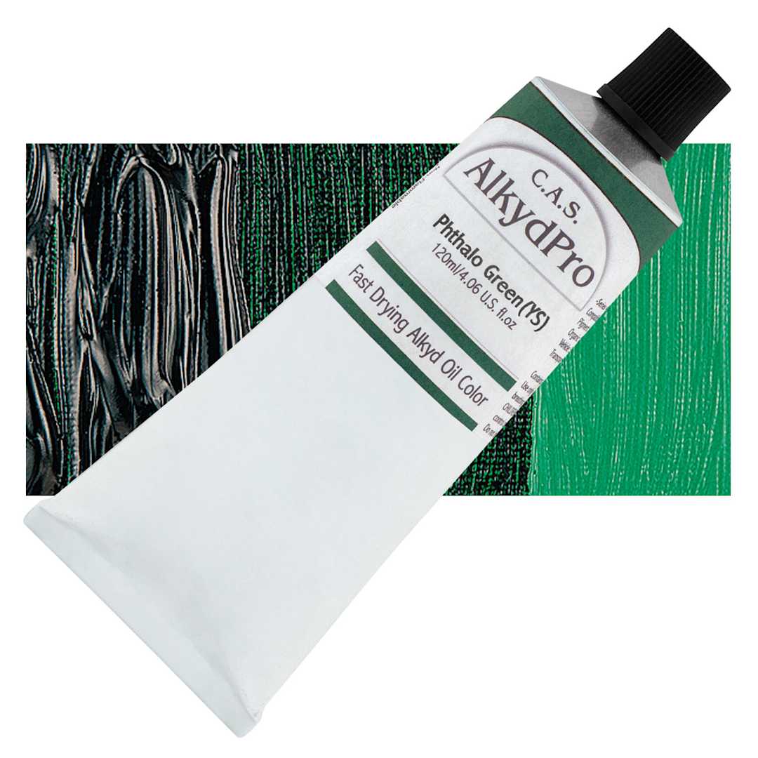 Open in modal - CAS AlkydPro Fast-Drying Alkyd Oil Color - Phthalo Green Yellow Shade, 120 ml tube and swatch