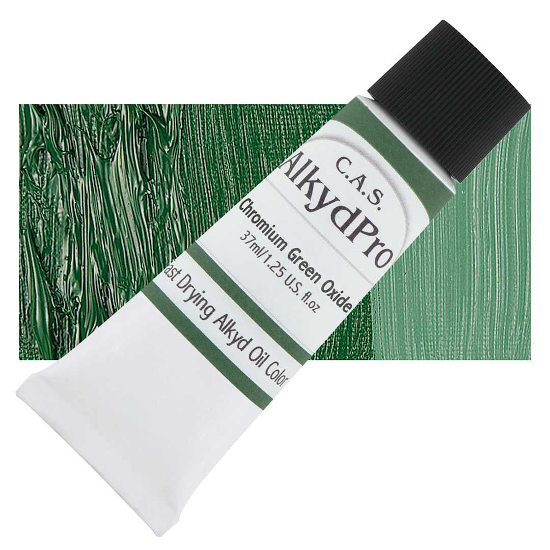 Open in modal - CAS AlkydPro Fast-Drying Alkyd Oil Color - Chromium Green Oxide, 37 ml tube and swatch