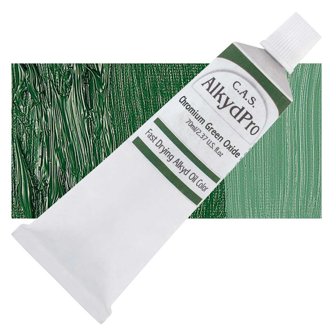 Open in modal - CAS AlkydPro Fast-Drying Alkyd Oil Color - Chromium Green Oxide, 70 ml tube and swatch