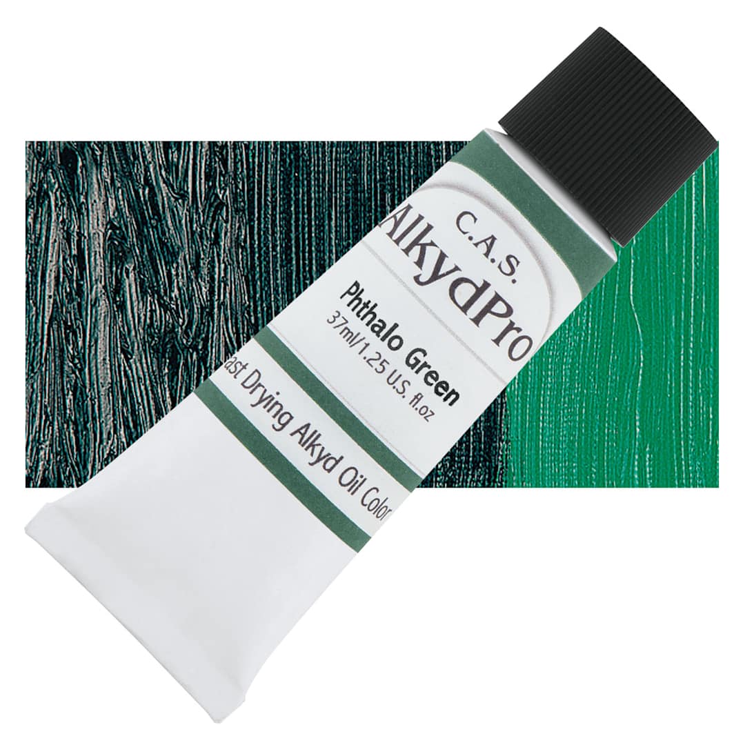 Open in modal - CAS AlkydPro Fast-Drying Alkyd Oil Color - Phthalo Green, 37 ml tube and swatch