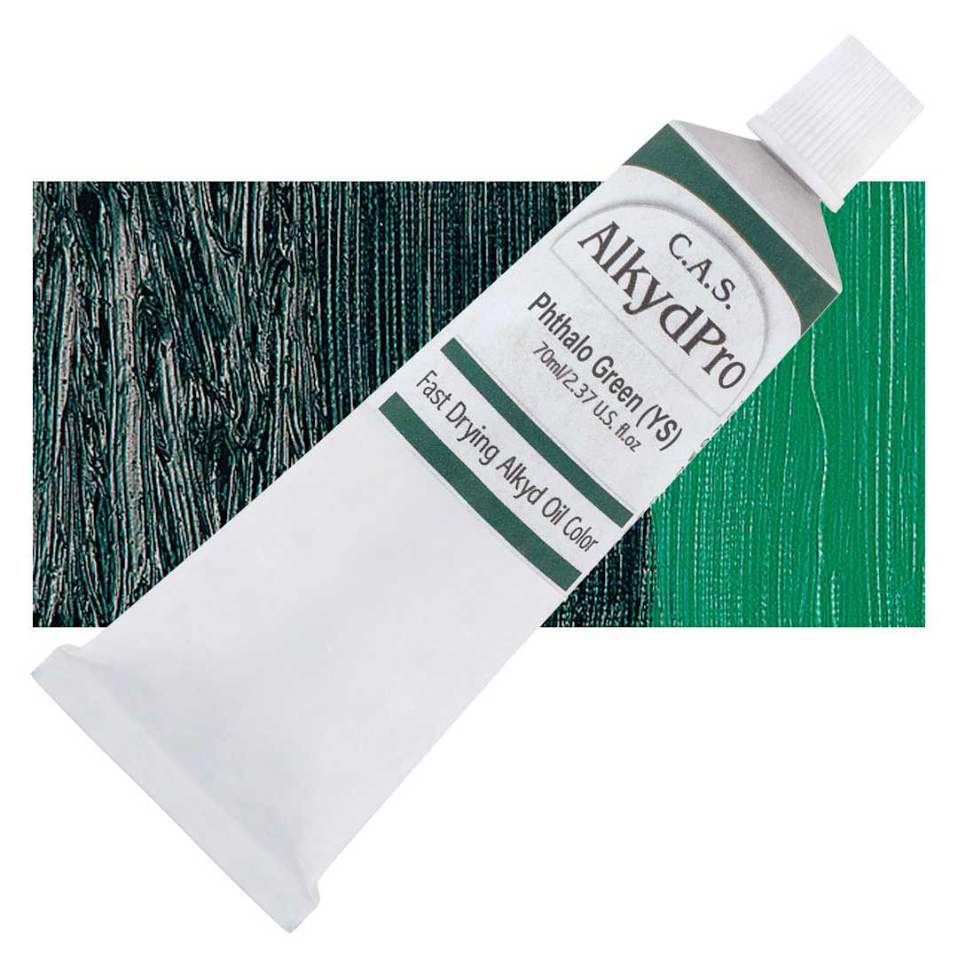 Open in modal - CAS AlkydPro Fast-Drying Alkyd Oil Color - Phthalo Green, 70 ml tube and swatch