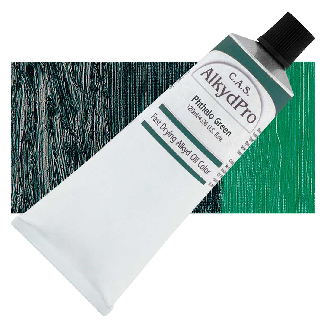 Open in modal - CAS AlkydPro Fast-Drying Alkyd Oil Color - Phthalo Green, 120 ml tube and swatch