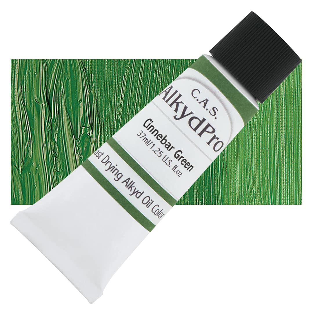 Open in modal - CAS AlkydPro Fast-Drying Alkyd Oil Color - Cinnebar Green, 37 ml tube and swatch