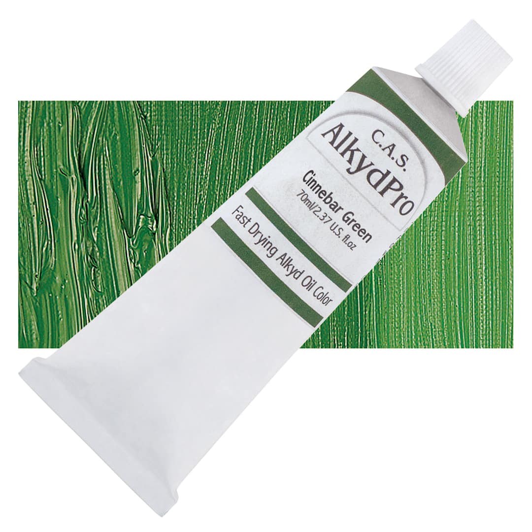 Open in modal - CAS AlkydPro Fast-Drying Alkyd Oil Color - Cinnebar Green, 70 ml tube and swatch
