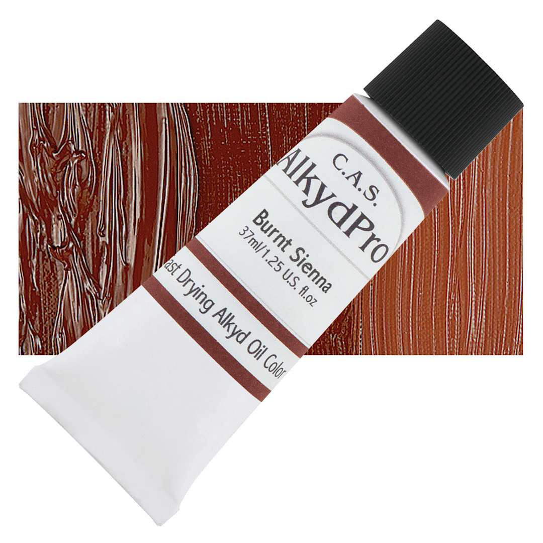 Open in modal - CAS AlkydPro Fast-Drying Alkyd Oil Color - Burnt Sienna, 37 ml tube and swatch
