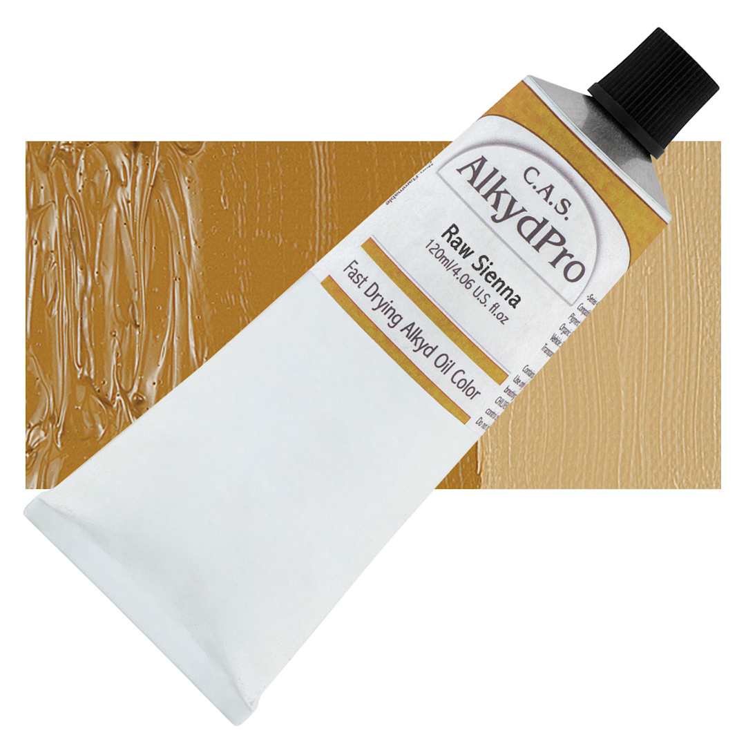 Open in modal - CAS AlkydPro Fast-Drying Alkyd Oil Color - Raw Sienna, 120 ml tube and swatch