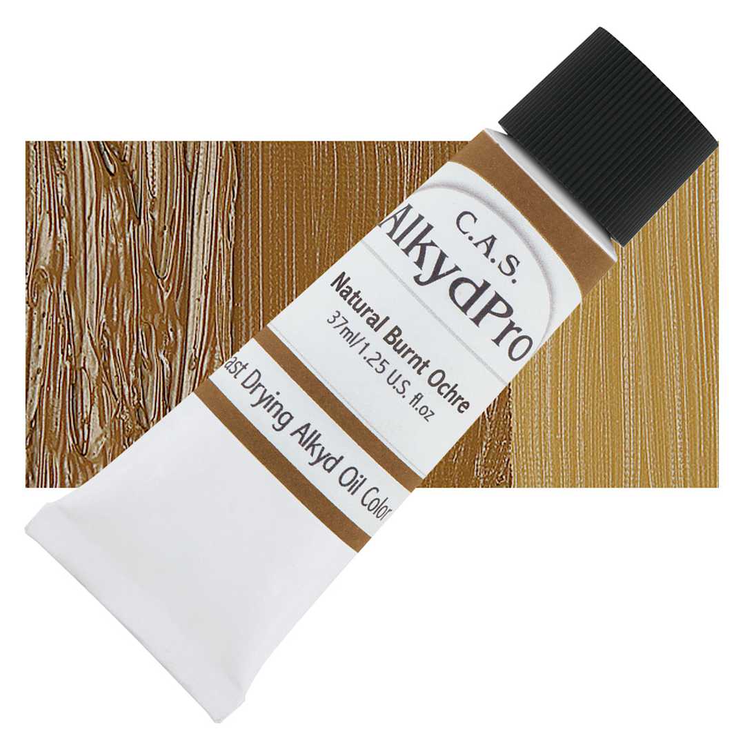 Open in modal - CAS AlkydPro Fast-Drying Alkyd Oil Color - Natural Burnt Ochre, 37 ml tube and swatch