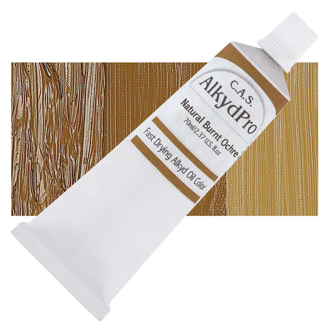 Open in modal - CAS AlkydPro Fast-Drying Alkyd Oil Color - Natural Burnt Ochre, 70 ml tube and swatch