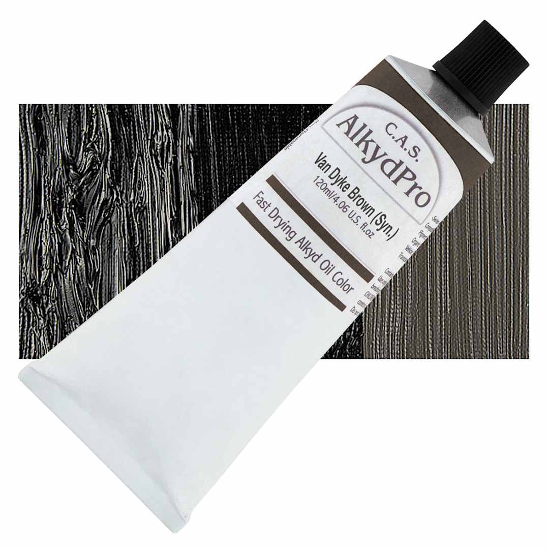 Open in modal - CAS AlkydPro Fast-Drying Alkyd Oil Color - Van Dyke Brown (Synthetic), 120 ml tube and swatch