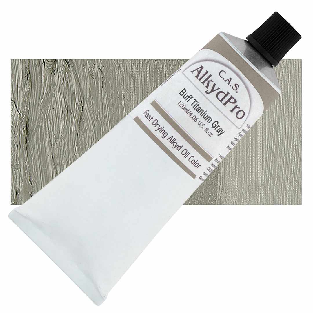 Open in modal - CAS AlkydPro Fast-Drying Alkyd Oil Color - Buff Titanium Gray, 120 ml tube and swatch