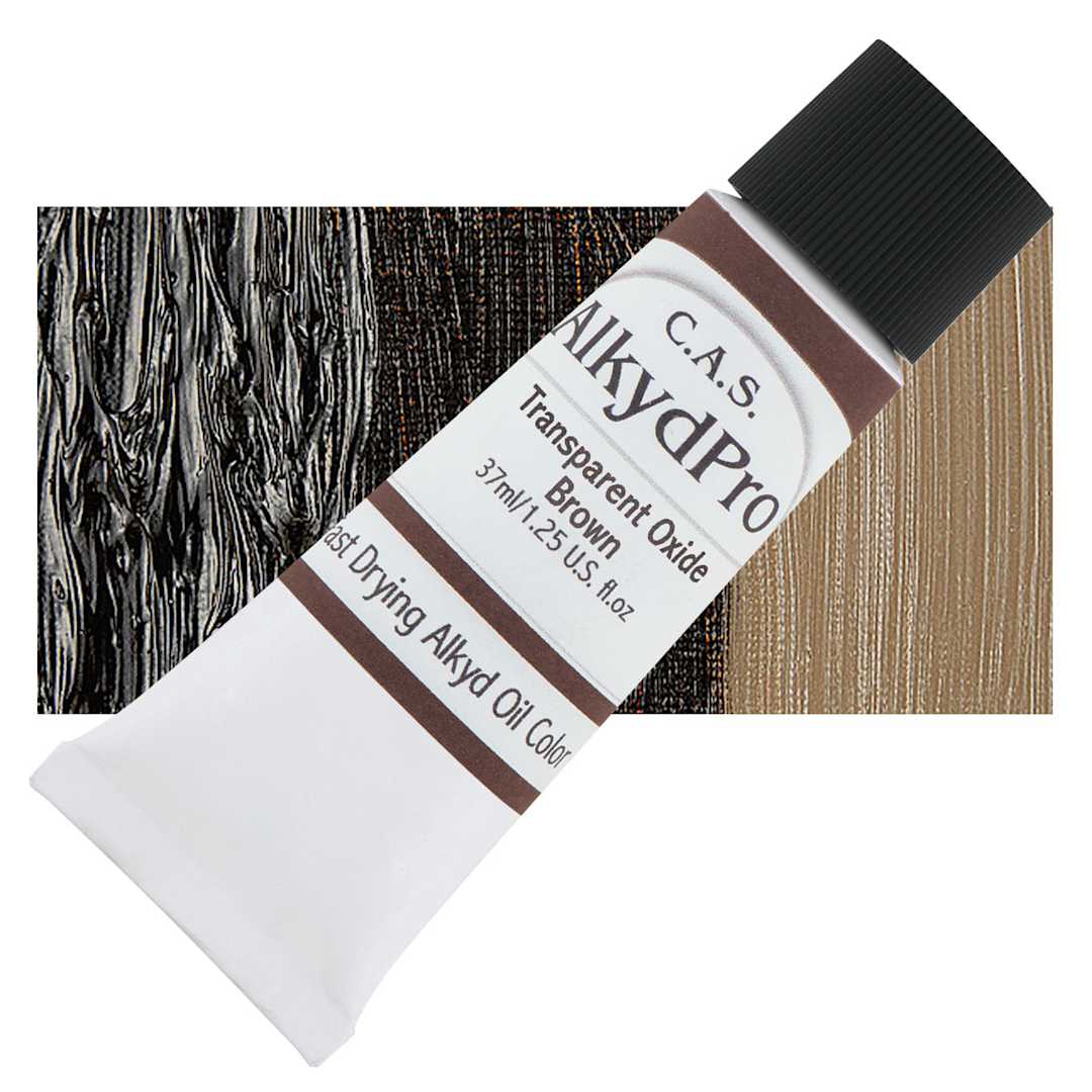 Open in modal - CAS AlkydPro Fast-Drying Alkyd Oil Color - Transparent Oxide Brown, 37 ml tube and swatch