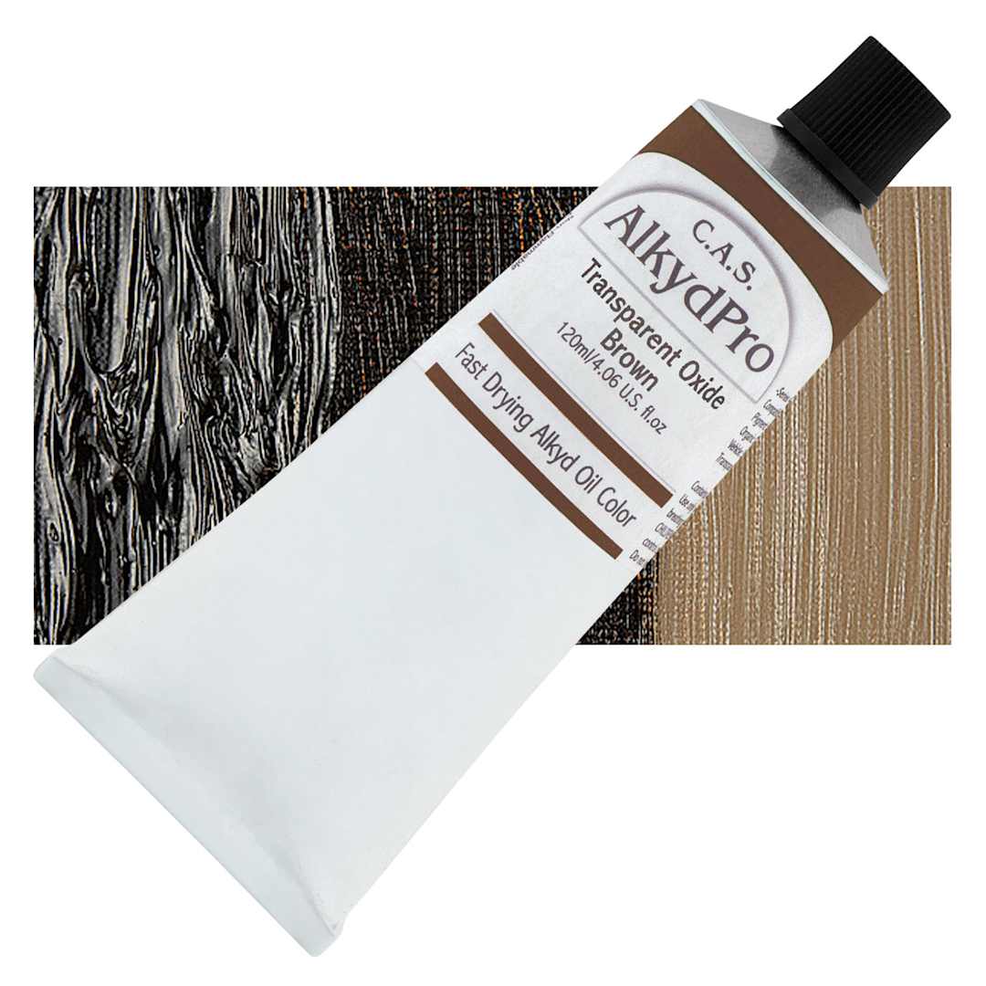 Open in modal - CAS AlkydPro Fast-Drying Alkyd Oil Color - Transparent Oxide Brown, 120 ml tube and swatch