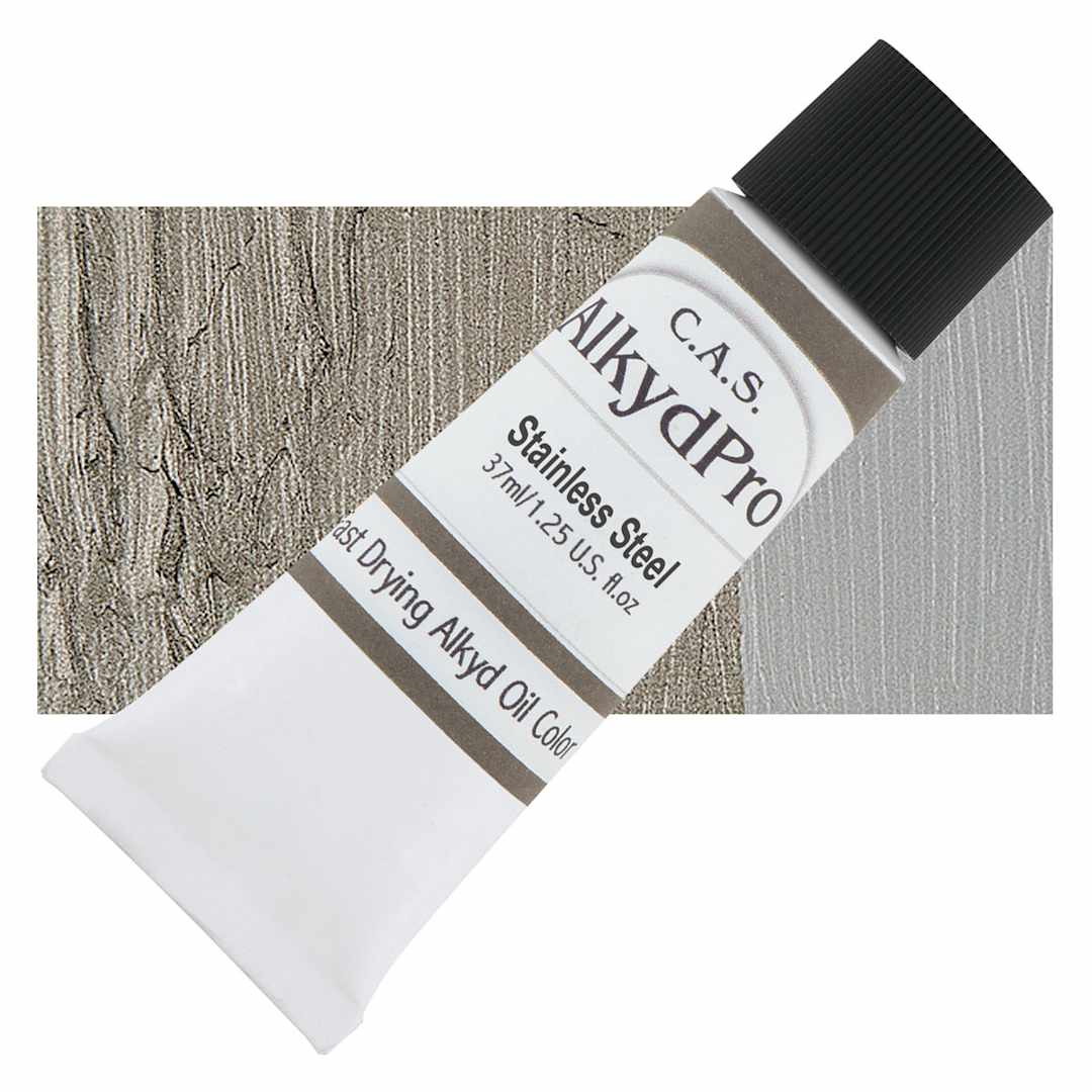 Open in modal - CAS AlkydPro Fast-Drying Alkyd Oil Color - Stainless Steel, 37 ml tube and swatch