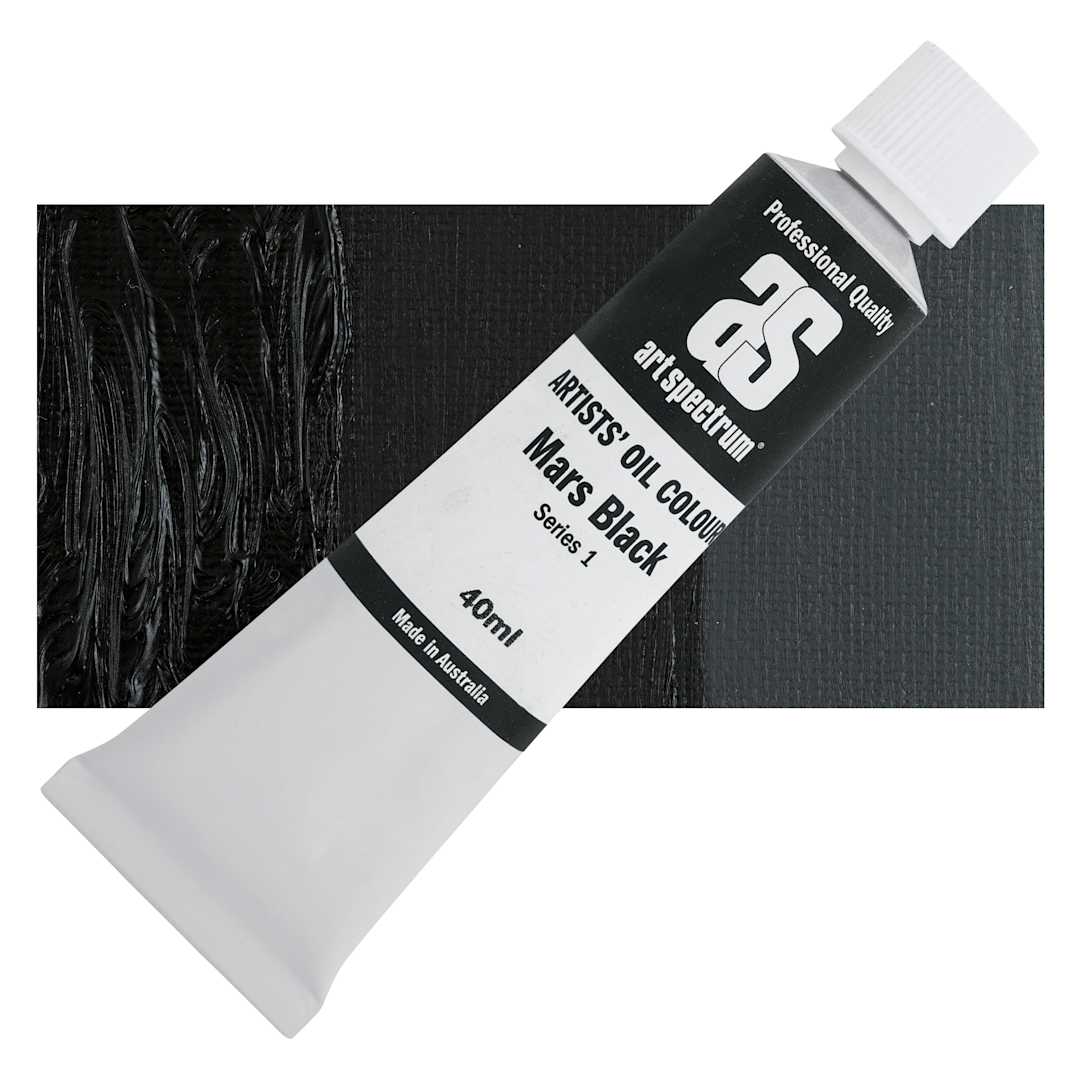 Open in modal - Art Spectrum Artists' Oil Paint - Mars Black, 40 ml tube and swatch