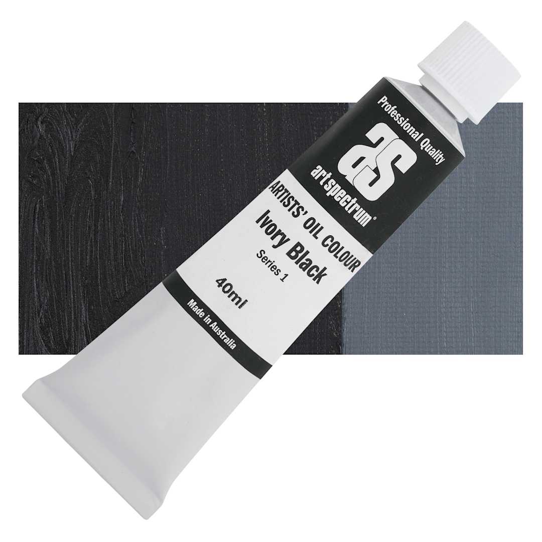 Open in modal - Art Spectrum Artists' Oil Paint - Ivory Black, 40 ml tube and swatch