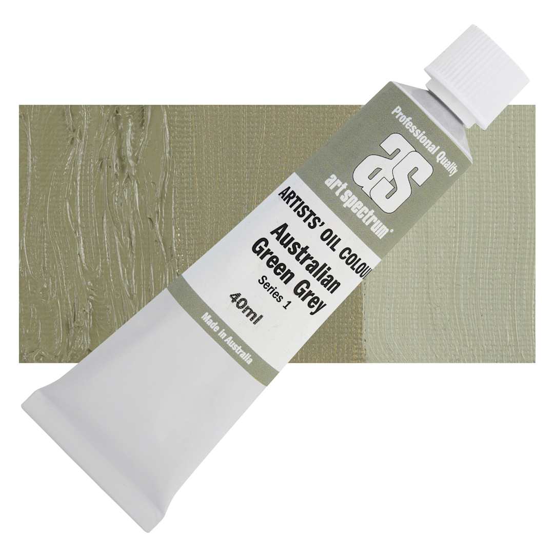 Open in modal - Art Spectrum Artists' Oil Paint - Australian Green Grey, 40 ml tube and swatch