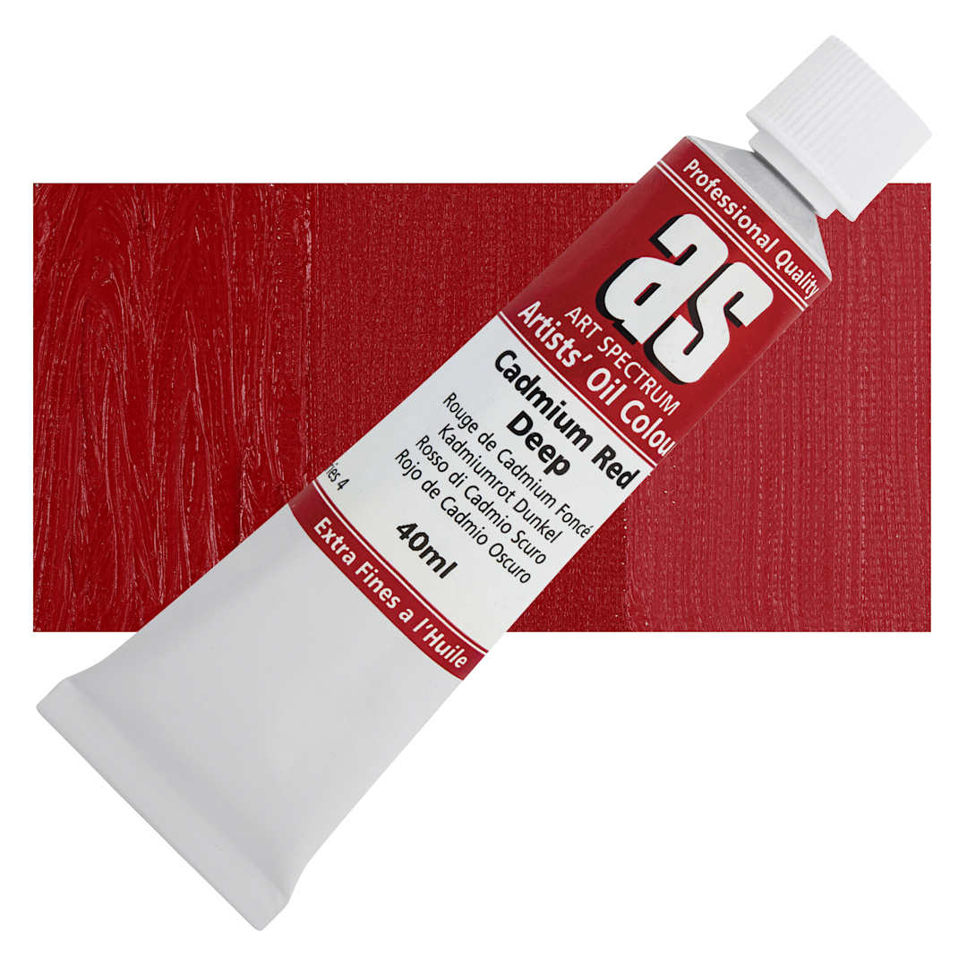 Open in modal - Art Spectrum Artists' Oil Paint - Cadmium Red Deep, 40 ml tube and swatch