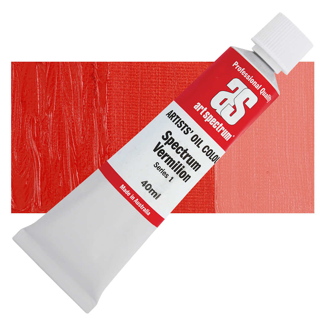 Open in modal - Art Spectrum Artists' Oil Paint - Spectrum Vermilion, 40 ml tube and swatch