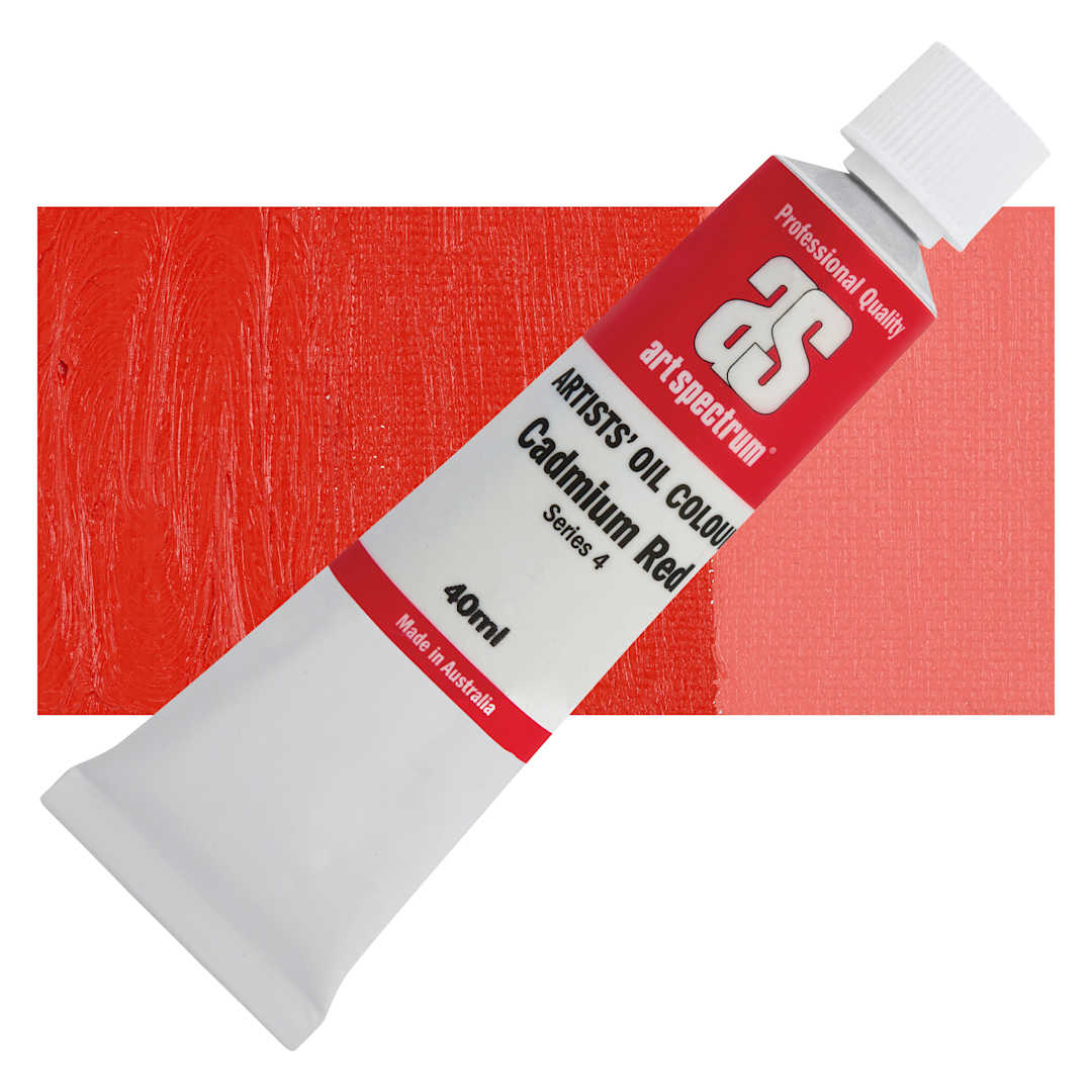 Open in modal - Art Spectrum Artists' Oil Paint - Cadmium Red, 40 ml tube and swatch