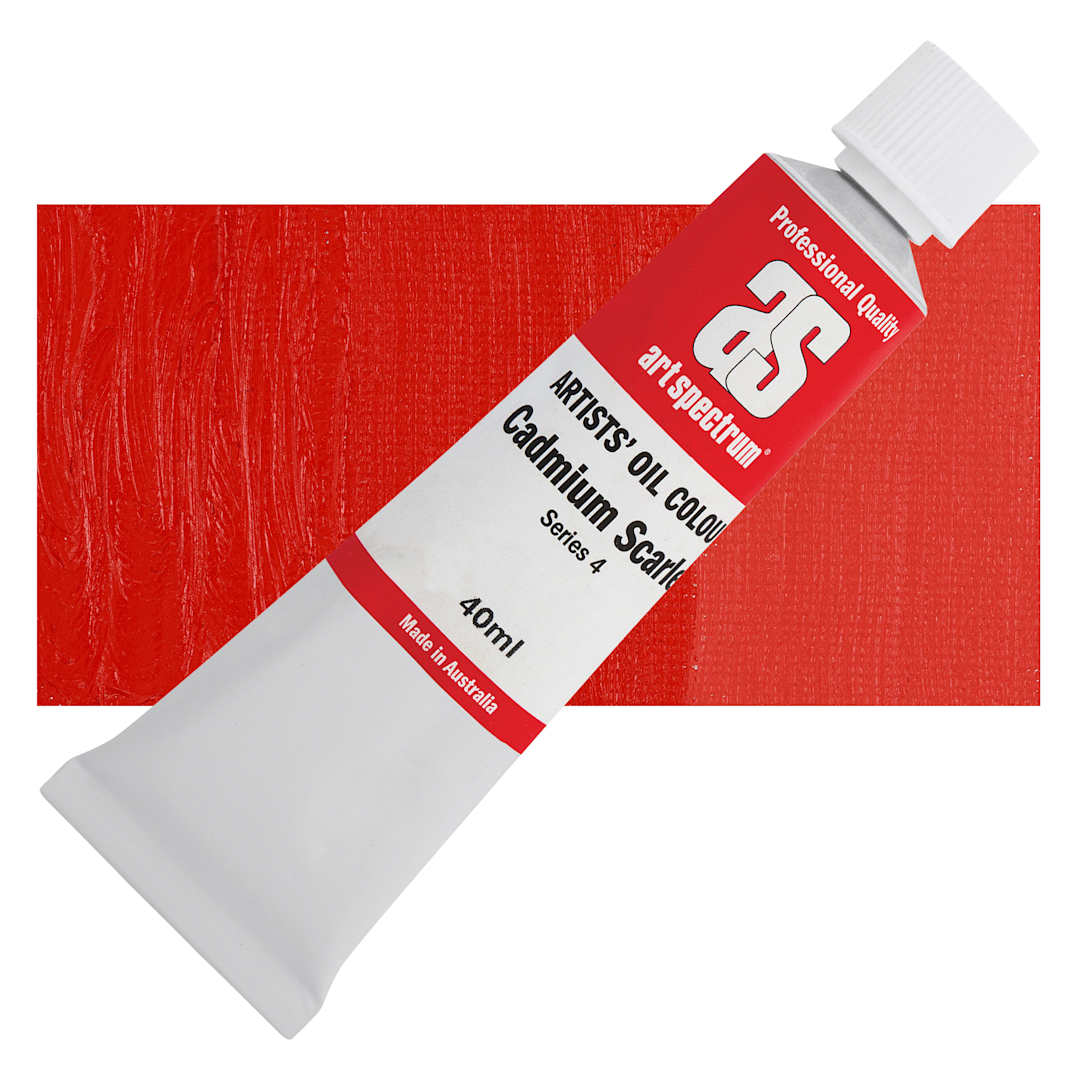 Open in modal - Art Spectrum Artists' Oil Paint - Cadmium Scarlet, 40 ml tube and swatch