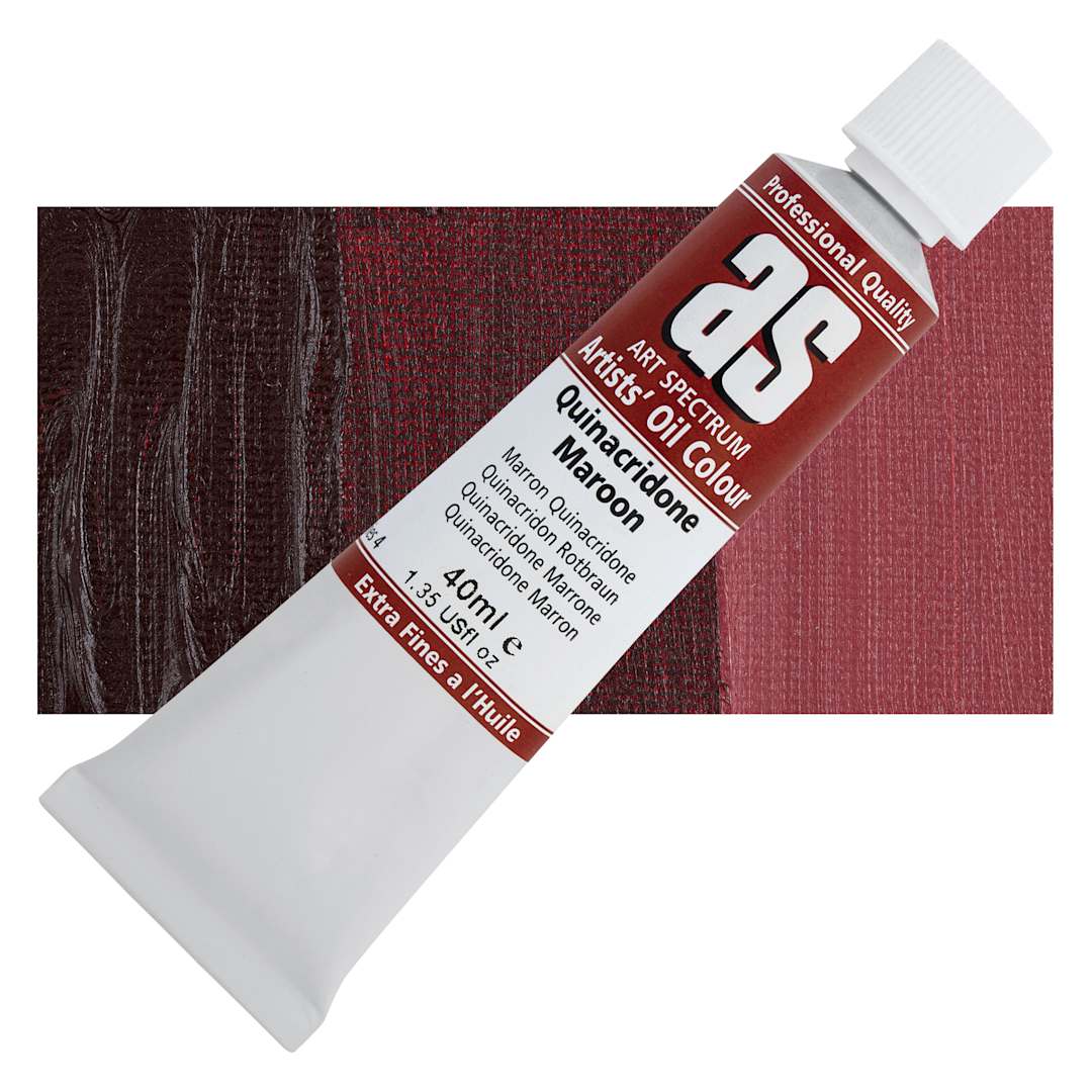 Open in modal - Art Spectrum Artists' Oil Paint - Quinacridone Maroon, 40 ml tube and swatch