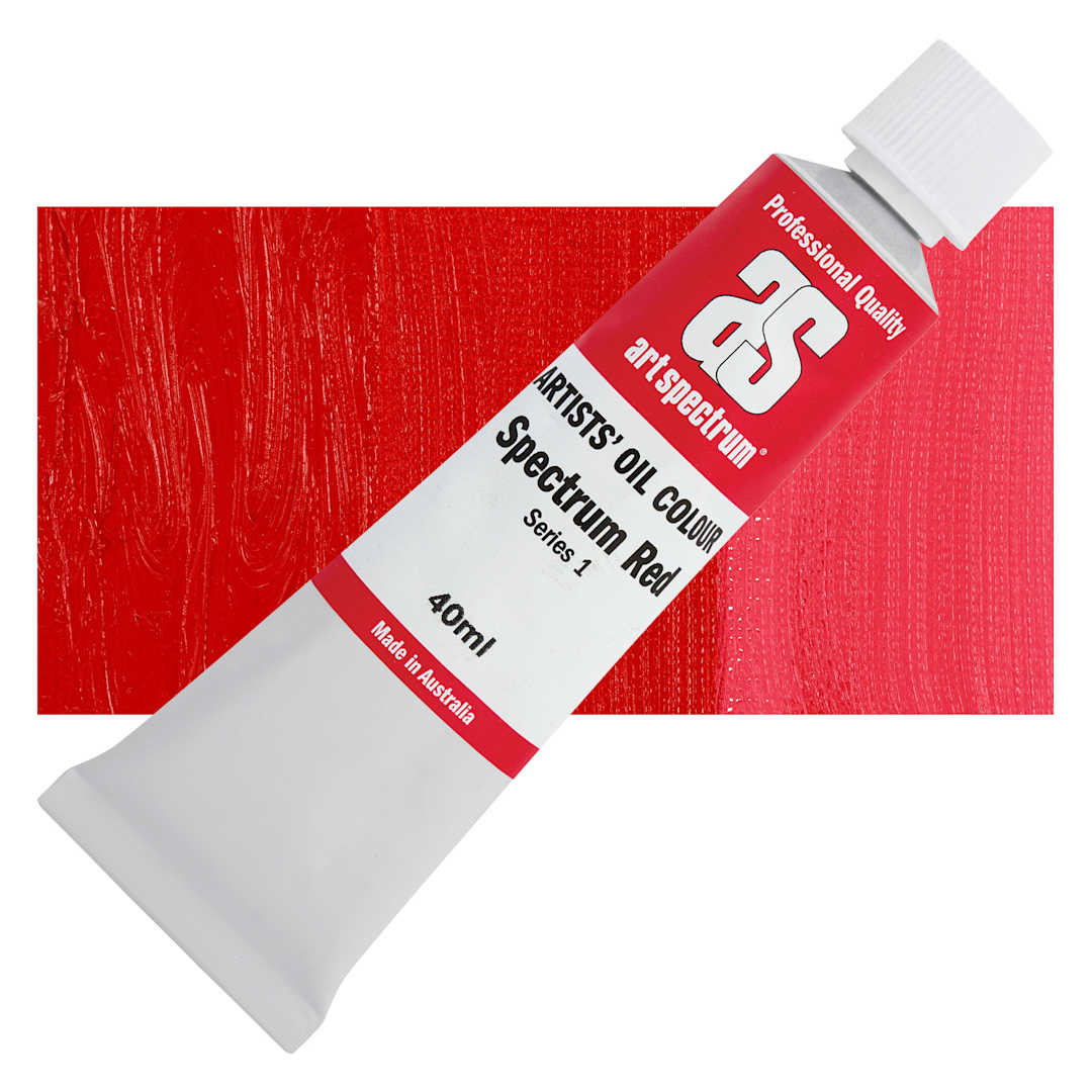 Open in modal - Art Spectrum Artists' Oil Paint - Spectrum Red, 40 ml tube and swatch