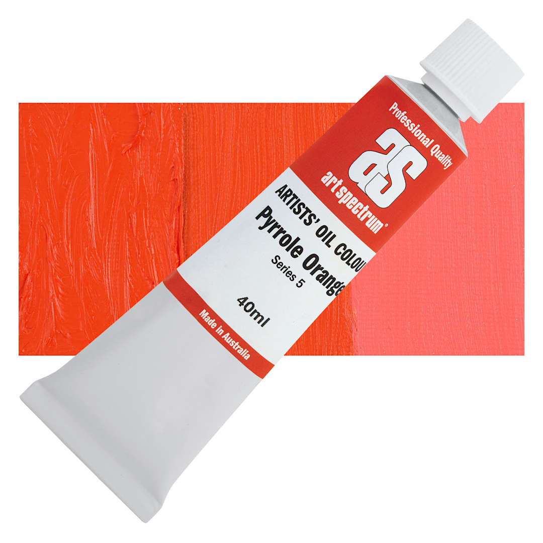 Open in modal - Art Spectrum Artists' Oil Paint - Pyrrole Orange, 40 ml tube and swatch