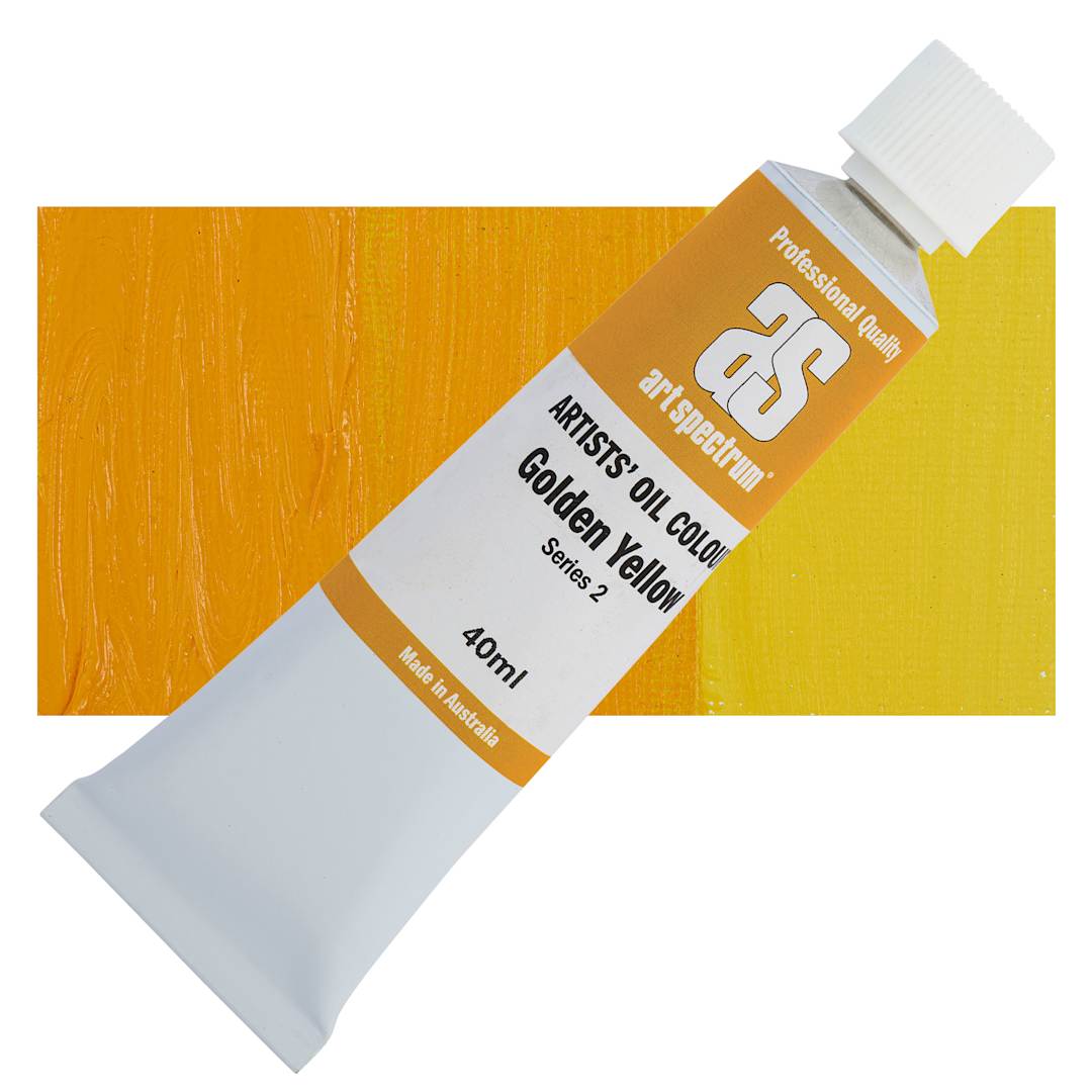 Open in modal - Art Spectrum Artists' Oil Paint - Golden Yellow, 40 ml tube and swatch