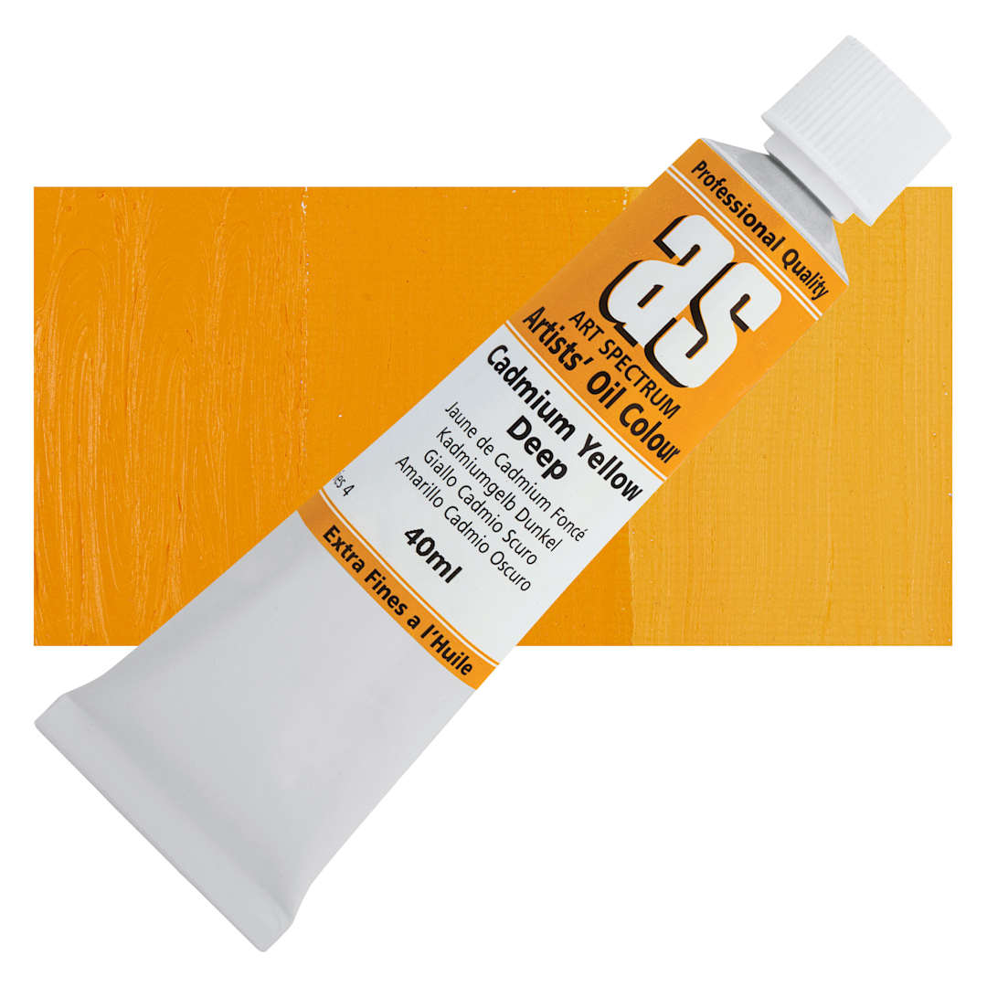 Open in modal - Art Spectrum Artists' Oil Paint - Cadmium Yellow Deep, 40 ml tube and swatch